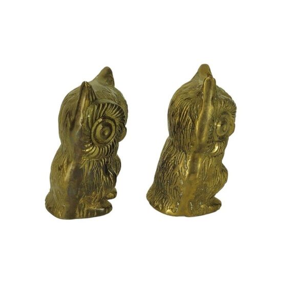 Vintage MCM Brass Set of Two Horned Night Owl Bookends Gold Figurines - Picture 6 of 12